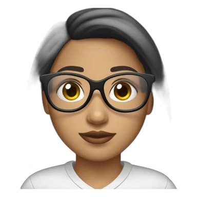 une fille avec de long cheveux noir lisse, la peau blanche ,et avec des lunette (en forme de carrer un peu déformé) assez grosse comparer a ça tête , portant un pull noir sticker