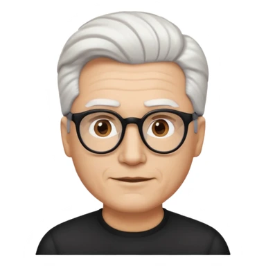 A man emoji with light skin, white hair styled in thick, swept-back waves, straight dark eyebrows, brown eyes behind black-framed glasses, an oval-shaped face, a small nose, and a subtle smile with no facial hair. sticker