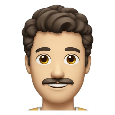 A young Caucasian man with dark brown, almond-shaped eyes, short dark brown hair, and a small dark brown beard with a more prominent mustache. sticker