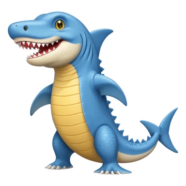 Appearance: The character is predominantly blue with a lighter belly and yellow eyes.
Features: It has large teeth, a shark-like fin on its back, and a tail.
Attire: The crocodile is wearing a pair of light blue and white sneakers.
Pose: It is standing upright on its hind legs. sticker