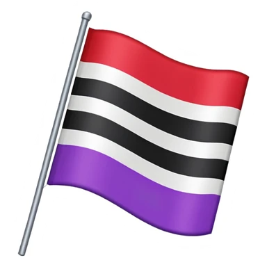 The emoji of a flag with three horizontal bars. The top bar is black, the middle bar is white, and the bottom bar is split in half. The bottom left is purple, and the bottom right is red sticker