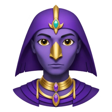 A male purple crow character inspired by the Ancient Egyptian god Sutekh/Set. Purple with gold accents and a gold Gemini emblem  sticker