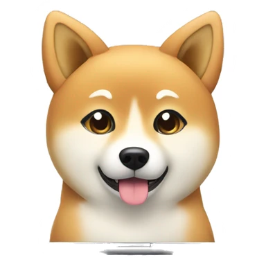 a shiba inu typing on a laptop in cute kawaii style sticker