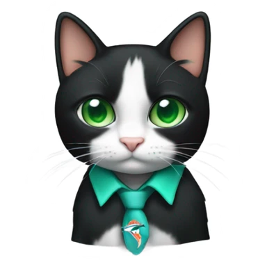 Tuxedo cat with green eyes wearing miami dolphins shirt  sticker