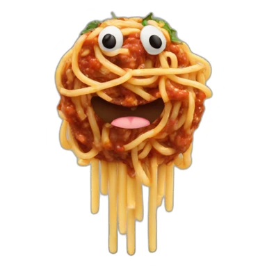Spaghetti and meatballs with a face, arms and legs, doing something random sticker