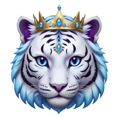 ESO Female white/black tiger khajiit leader of the umbral rose, glowing blue eyes, glowing blue 'third eye' gem; silver crown/tiara with purple gems  sticker