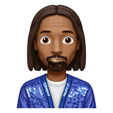 Snoop Dogg with long dark brown hair, periwinkle sequin outfit sticker