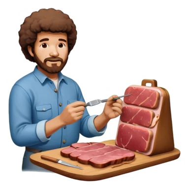 bob ross painting a SPAM meat portrait landscape  sticker
