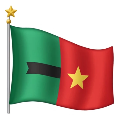 A three horizontally equal striped flag with green on top white in the middle and red in the bottom with a small black star in the middle sticker