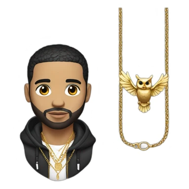Drake (the artist) wearing a gold chain with an owl pendant  sticker