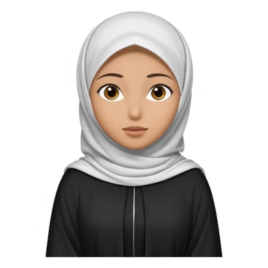 Make a emoji of a Muslim girl wearing a white hijab and "niqab on her face, with only her eyes visible" and her full body covered in an abaya or burqa. sticker
