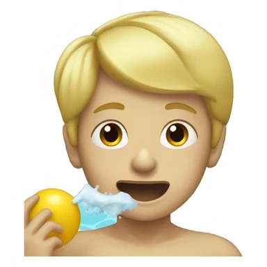 blonde boy in swimming pool eating sticker