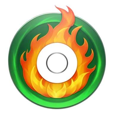 A minimalist CD disc with a subtle fire design, green flames sticker