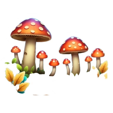 A stylized fantasy forest with glowing mushrooms and colorful leaves. sticker