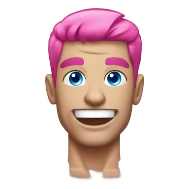 Overly muscular man with pink hair and blue eyes lifting weights in a gym sticker