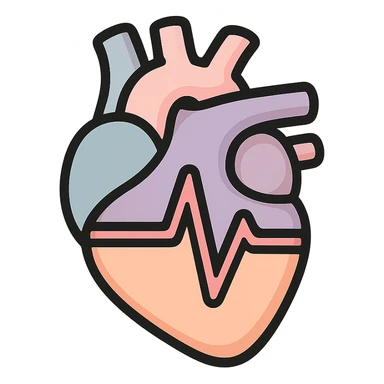 anatomical heart with a smooth wave cardiogram line inside, icon-color-outlined style, thin clean contours, soft rounded shapes, pastel palette #98B5BC, #B5B3C1, #C9A3C9, #E4C0CA, #F7DCD1, #F7C0AA, detailed shadows and highlights, soft lighting, transparent background, no base or decoration sticker
