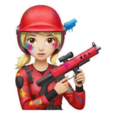 blond girl playing paintball with red paintball helmet sticker