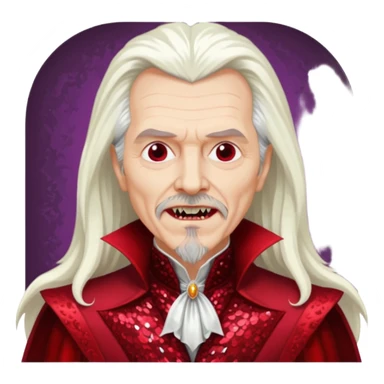 Gary Oldman as Dracula with long white hair, dark red sequin outfit, without glasses sticker