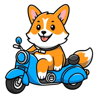 smiling corgi riding a motorcycle sticker