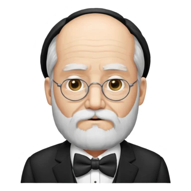 um sábio bem velho, cego de um olho, com barbas brancas e longas, usando um terno com gravata borboleta sticker