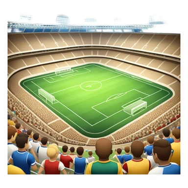 An icon featuring a large stadium with a football match in progress, players in action on the field, and a cheering crowd in the stands. Bright floodlights illuminate the pitch, creating an intense atmosphere of competition. The transparent background highlights the thrill of live sports events. sticker