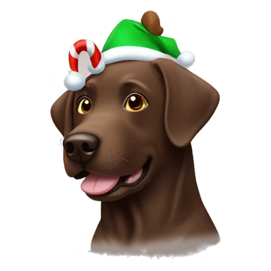 happy chocolate labrador in christmas sweat with reindeer sticker