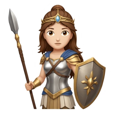 brown haired Athena the Greek goddess of disciplined, strategic warfare, calm, commanding figure leading with intelligence not force. wears light armour carries a spear, symbolising protection precise judgement. strategy, not aggression, embodying clarity, foresight and decisive action. sticker