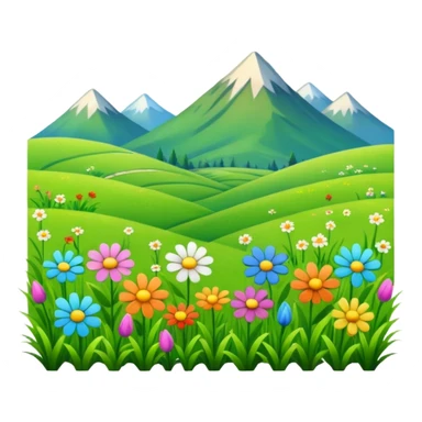 simple grassy field with a few flowers, no mountains in the background sticker