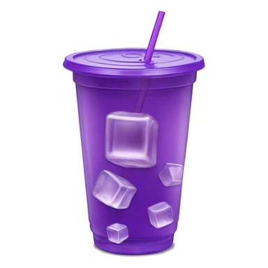Realistic plastic cup and lid with Transluscent purple soda and large ice cubes inside and one straw through the top of the lid. sticker