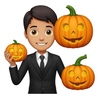 A pumpkin smiling at a magnifying glass (the magnifying glass has a suit thats black, the magnifying glass also has one eye in the middle turn the magnifying glass into a living person give the magnifying glass Normal looking eyes and give it actual arms and legs  sticker
