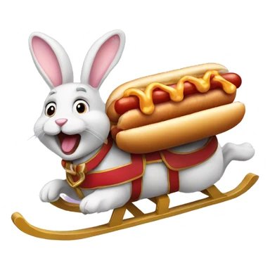 Bunny riding a sleigh eating a hotdog  sticker
