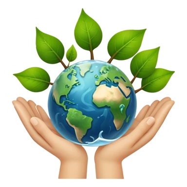 An icon featuring a green leaf, Earth held in hands, and a recycling symbol, symbolizing ecology. The design includes trees, clean water, and animals, representing environmental protection, sustainability, and ecosystems. Transparent background highlights the science of nature and conservation. sticker