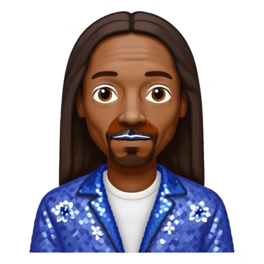 Snoop Dogg with long dark brown hair, periwinkle sequin outfit sticker