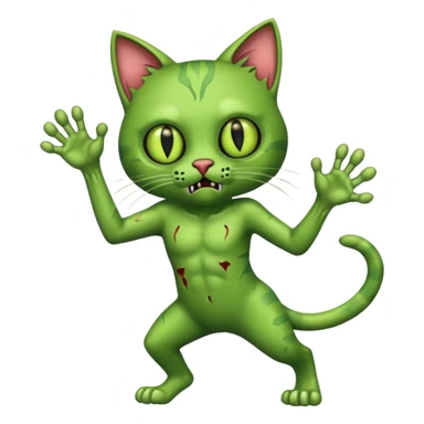 green zombie cat full body with action pose sticker