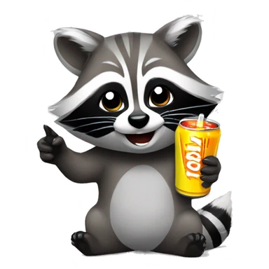Cute female raccoon drinking an energy drink sticker