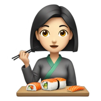 An Asian girl eating sushi sticker