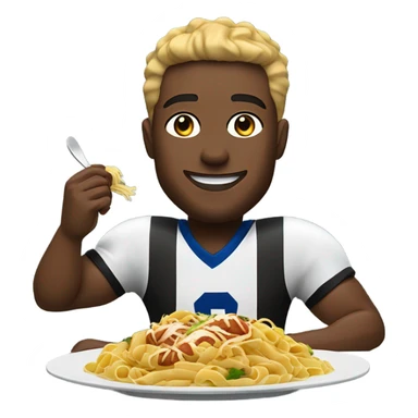 Create a football player eating pasta and chicken cutlets  sticker