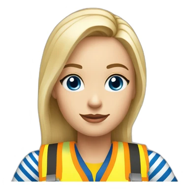 Ikea coworker blue eyes blond woman blue stripes t-shirt and yellow security vest sticker