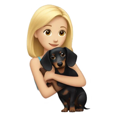 girl with half-blonde hair hugging a black dachshund sticker