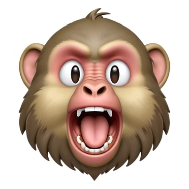 Cinematic Realistic Cute Yawning Baboon Portrait Emoji, Head tilted slightly with a dramatic, wide-open yawn, showcasing a soft, textured face with gently drooping features and half-closed, drowsy eyes, rendered with lifelike natural detail and warm shadows, high shine, relaxed yet expressive, styled with a dash of wild charm, soft glowing outline, capturing the essence of a sleepy yet affectionate baboon that appears ready to stretch out for a hearty nap! sticker