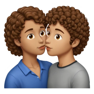 2 people kissing, brown curly hair female. brown short hair male.  sticker