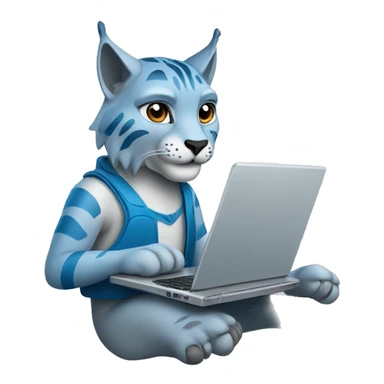 A blue lynx with a laptop sticker