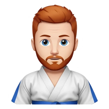 homme blanc, yeux bleu, cheveux brun très court avec barbe rousse et boucle d'oreille doré à l'oreille gauche avec kimono de jiu!jirsu sticker