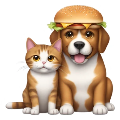Dog with cat eating a burger  sticker