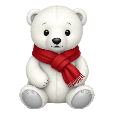 White Jellycat polar bear stuffed plush wearing a red scarf sticker