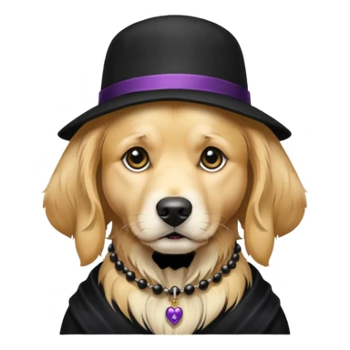 golden retriever dog wearing goth accessories, somber expression sticker