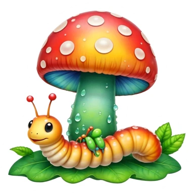 Tie dye mushroom with dew and a cute caterpillar  sticker