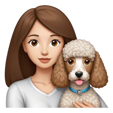 Long straight brown hair brown eyes beautiful women and white standard poodle you're holding sticker