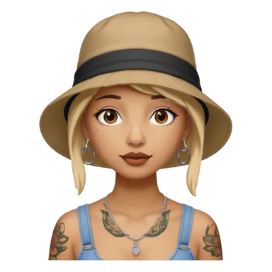 Cool girl with neck tattoo and bucket hat sticker