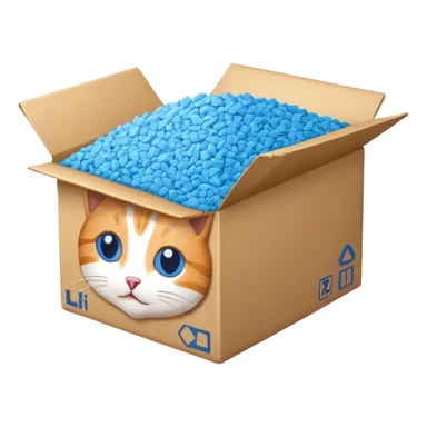 a cardbox of cat litter (blue) sticker